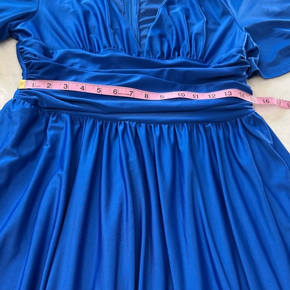 Royal Blue  Satin Maxi Gown with Plunge Neckline and Dolman Sleeves - Picture 12 of 16